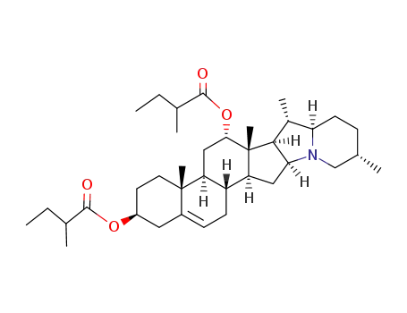 Molecular Structure of 105374-58-1 (3β,12α-bis-((Ξ)-2-methyl-butyryloxy)-solanid-5-ene)