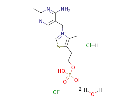 Molecular Structure of 129681-12-5 (3-(4-amino-2-methyl-pyrimidin-5-ylmethyl)-4-methyl-5-(2-phosphonooxy-ethyl)-thiazolium; hydrochloride)