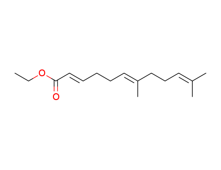 Molecular Structure of 172484-74-1 (2,6,10-Dodecatrienoic acid, 7,11-dimethyl-, ethyl ester, (E,E)-)