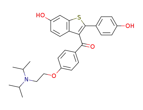 Molecular Structure of 84449-88-7 (<6-hydroxy-2-(4-hydroxyphenyl)benzo<b>thien-3-yl><4-<2-<bis(1-methylethyl)amino>ethoxy>phenyl>methanone)