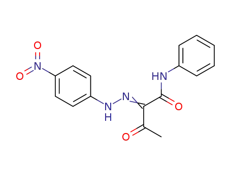 Molecular Structure of 64469-01-8 (Butanamide, 2-[(4-nitrophenyl)hydrazono]-3-oxo-N-phenyl-)
