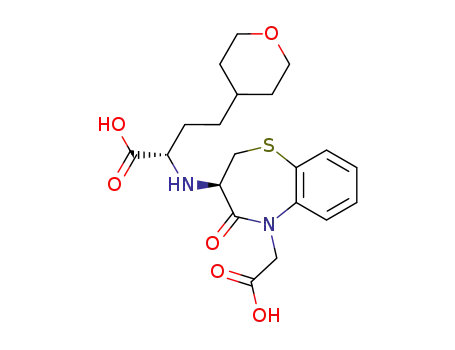 Molecular Structure of 100277-20-1 ((S)-2-((R)-5-Carboxymethyl-4-oxo-2,3,4,5-tetrahydro-benzo[b][1,4]thiazepin-3-ylamino)-4-(tetrahydro-pyran-4-yl)-butyric acid)