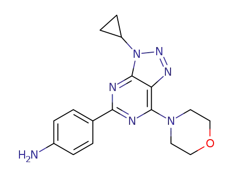 Molecular Structure of 1173205-23-6 (4-(3-cyclopropyl-7-morpholin-4-yl-3H-[1,2,3]triazolo[4,5-d]pyrimidin-5-yl)aniline)