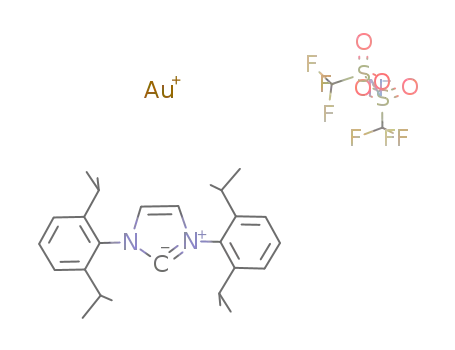 Molecular Structure of 951776-24-2 ([1,3-bis(2,6-diisopropylphenyl)imidazol-2-ylidene]-[bis(trifluoromethanesulfonyl)-imide]gold(I))