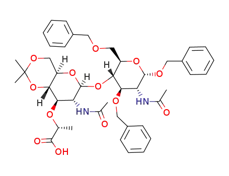 benzyl 2-acetamido-4-O-<2-acetamido-3-O-(D-1-carboxyethyl)-2-deoxy-4,6-O-isopropylidene-β-D-glucopyranosyl>-3,6-di-O-benzyl-2-deoxy-α-D-glucopyranoside
