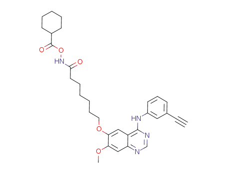 Molecular Structure of 1012054-99-7 (N-(cyclohexanecarbonyloxy)-7-(4-(3-ethynylphenylamino)-7-methoxyquinazolin-6-yloxy)heptanamide)