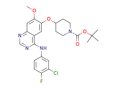 Molecular Structure of 609767-43-3 (1-Piperidinecarboxylic acid,
4-[[4-[(3-chloro-4-fluorophenyl)amino]-7-methoxy-6-quinazolinyl]oxy]-,
1,1-dimethylethyl ester)