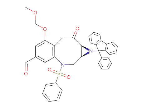 Molecular Structure of 488097-11-6 ((3S,4S)-1-benzenesulfonyl-7-methoxymethoxy-5-oxo-(3,4)-[N-(9-phenylfluoren-9-yl)aziridino]-1,2,3,4,5,6-hexahydrobenzo[b]azocine-9-carbaldehyde)