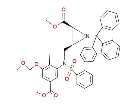 Molecular Structure of 125229-22-3 (methyl (2S,3S)-3-[N-[1-benzenesulfonyl-4-methoxy-4-oxo-(2,3)-[N-(9-phenylfluoren-9-yl)aziridino]butyl]amino]-5-methoxymethoxy-4-methylbenzoate)