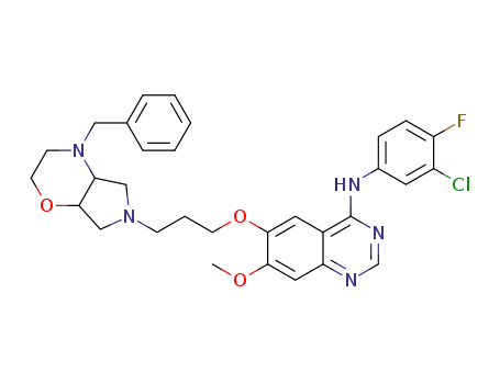 Molecular Structure of 1438075-59-2 (6-(3-(4-benzylhexahydropyrrolo[3,4-b][1,4]oxazin-6(2H)-yl)propoxy)-N-(3-chloro-4-fluorophenyl)-7-methoxyquinazolin-4-amine)