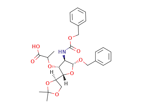 Molecular Structure of 74072-31-4 (benzyl 2-(benzyloxycarbonylamino)-3-O-(D-1-carboxyethyl)-2-deoxy-5,6-O-isopropylidene-β-D-glucofuranoside)
