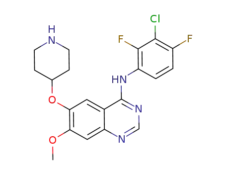 Molecular Structure of 848491-25-8 (4-Quinazolinamine,
N-(3-chloro-2,4-difluorophenyl)-7-methoxy-6-(4-piperidinyloxy)-)