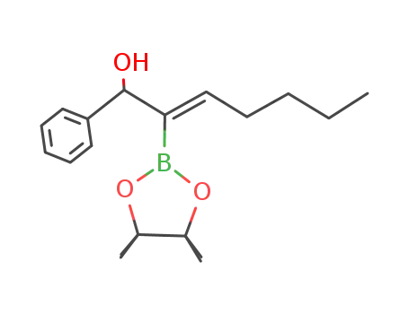 Molecular Structure of 1016546-85-2 ((E)-1-phenyl-2-(4,4,5,5-tetramethyl-[1,3,2]dioxaborolan-2-yl)-hept-2-en-1-ol)