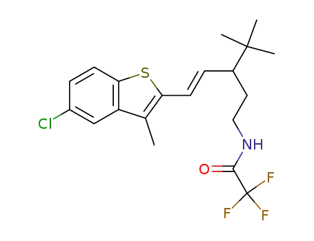 Molecular Structure of 98035-93-9 (N-[(E)-3-tert-Butyl-5-(5-chloro-3-methyl-benzo[b]thiophen-2-yl)-pent-4-enyl]-2,2,2-trifluoro-acetamide)