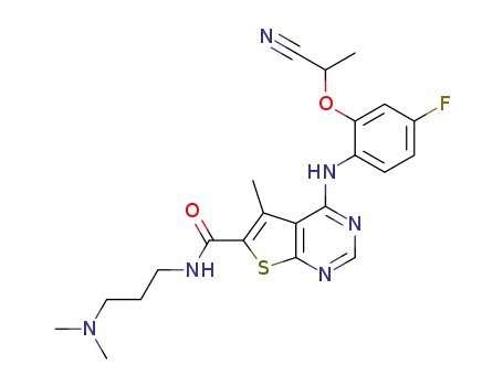 4-[2-(cyano-methyl-methoxy)-4-fluoro-phenylamino]-5-methyl-thieno[2,3-d]pyrimidine-6-carboxylic acid (2-dimethylamino-propyl)amide