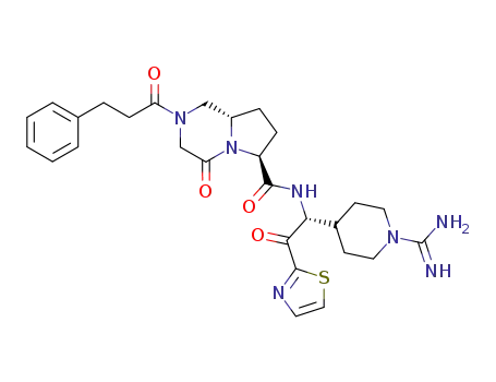 (6S,8aS)-N-[1(S)-(1-Carbamimidoylpiperidin-4-yl)-2-oxo-2-(2-thiazolyl)ethyl]-4-oxo-2-(3-phenylpropionyl)octahydropyrrolo[1,2-a]pyrazine-6-carboxamide