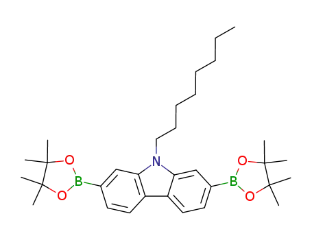 Molecular Structure of 406726-92-9 (9-Octyl-2,7-bis(4,4,5,5-tetramethyl-1,3,2-dioxaborolan-2-yl)-9H-carbazole)
