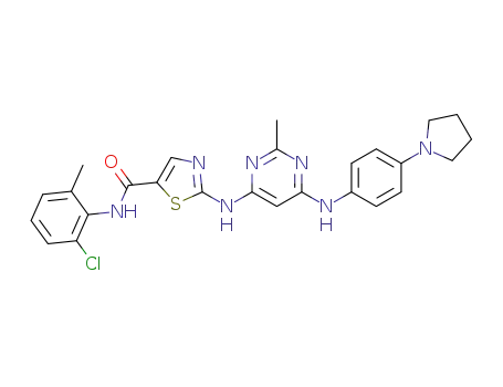 Molecular Structure of 1587622-99-8 (N-(2-chloro-6-methylphenyl)-2-((2-methyl-6-((4-(pyrrolidin-1-yl)phenyl)amino)pyrimidin-4-yl)amino)thiazole-5-carboxamide)