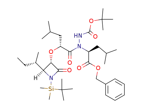 (S)-2-(N'-tert-Butoxycarbonyl-N-{(R)-2-[(2S,3S)-2-((S)-sec-butyl)-1-(tert-butyl-dimethyl-silanyl)-4-oxo-azetidin-3-yloxy]-4-methyl-pentanoyl}-hydrazino)-4-methyl-pentanoic acid benzyl ester