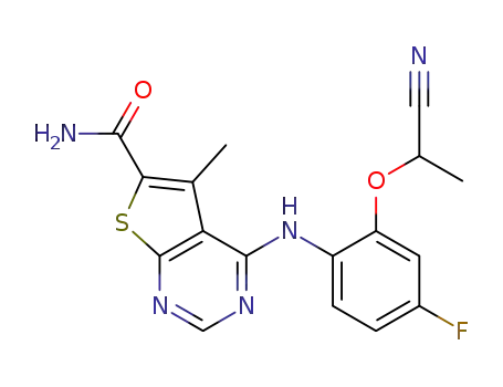 4-[((2-cyano-methyl-methoxy)-4-fluoro-phenyl)amino]-5-methylthieno[2,3-d]pyrimidine-6-carboxylic acid amide