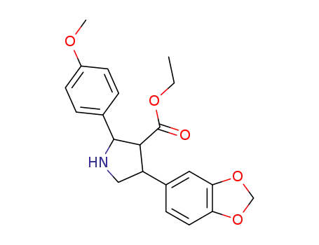 Molecular Structure of 178739-07-6 (3-Pyrrolidinecarboxylic acid,
4-(1,3-benzodioxol-5-yl)-2-(4-methoxyphenyl)-, ethyl ester)