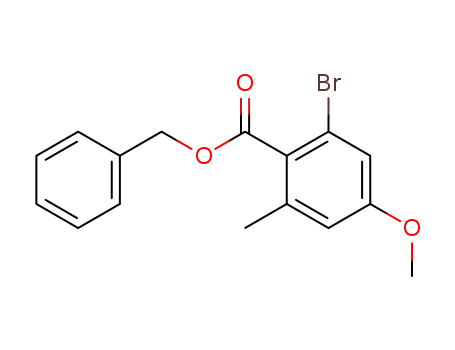 Molecular Structure of 60139-02-8 (Benzoic acid, 2-bromo-4-methoxy-6-methyl-, phenylmethyl ester)