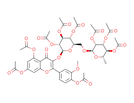 Acetic acid 7-acetoxy-2-(4-acetoxy-3-methoxy-phenyl)-4-oxo-3-[(2S,3R,4S,5R,6R)-3,4,5-triacetoxy-6-((2R,3R,4R,5S,6S)-3,4,5-triacetoxy-6-methyl-tetrahydro-pyran-2-yloxymethyl)-tetrahydro-pyran-2-yloxy]-4H-chromen-5-yl ester
