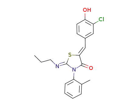 Molecular Structure of 1029435-58-2 ((2Z,5Z)-5-[(3-chloro-4-hydroxyphenyl)methylene]-3-(o-tolyl)-2-propyliminothiazolidin-4-one)