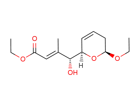 Molecular Structure of 890527-60-3 (ethyl-(2E,4R)-4-[(2R,6S)-6-ethoxy-5,6-dihydro-2H-pyran-2-yl]-4-hydroxy-3-methylbut-2-enoate)