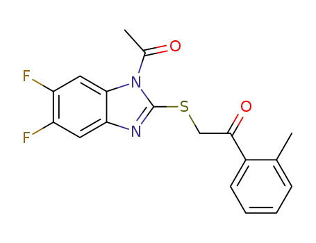 Molecular Structure of 372187-97-8 (2-(1-acetyl-5,6-difluoro-1<i>H</i>-benzoimidazol-2-ylsulfanyl)-1-<i>o</i>-tolyl-ethanone)
