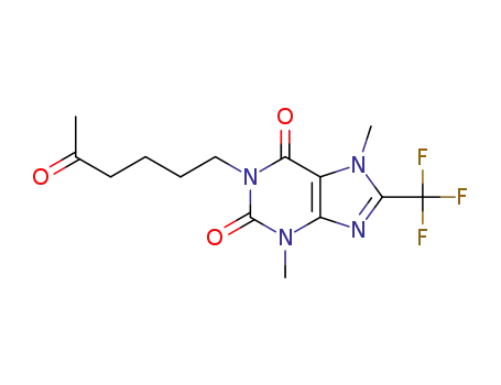 Molecular Structure of 1346252-46-7 (3,7-dimethyl-1-(5-oxohexyl)-8-(trifluoromethyl)-3,7-dihydro-1H-purine-2,6-dione)