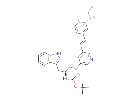 Molecular Structure of 882170-46-9 ([1-{5-[2-(2-ethylamino-pyridin-4-yl)-vinyl]-pyridin-3-yloxymethyl}-2-(1<i>H</i>-indol-3-yl)-ethyl]-carbamic acid <i>tert</i>-butyl ester)