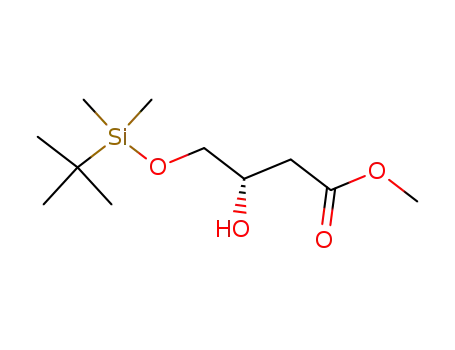 Molecular Structure of 113494-89-6 (Butanoic acid, 4-[[(1,1-dimethylethyl)dimethylsilyl]oxy]-3-hydroxy-,
methyl ester, (S)-)