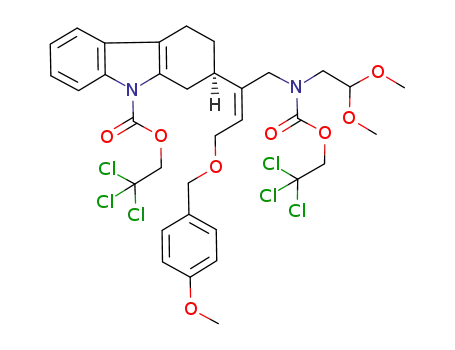 Molecular Structure of 482351-28-0 ((R)-2-[(E)-1-{[(2,2-Dimethoxy-ethyl)-(2,2,2-trichloro-ethoxycarbonyl)-amino]-methyl}-3-(4-methoxy-benzyloxy)-propenyl]-1,2,3,4-tetrahydro-carbazole-9-carboxylic acid 2,2,2-trichloro-ethyl ester)