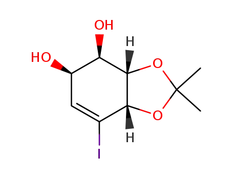 Molecular Structure of 165611-18-7 ((3aS,4R,5R,7aS)-7-iodo-2,2-dimethyl-3a,4,5,7a-tetrahydro-1,3-benzodioxole-4,5-diol)