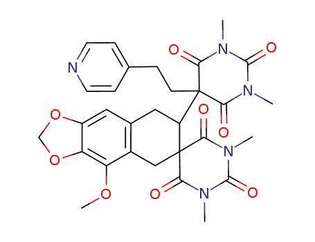 Molecular Structure of 1033301-29-9 (1,3-dimethyl-2,4,6-trioxoperhydropyrimidine-5-spiro-6'-{4'-methoxy-7'-(1,3-dimethyl-5-[2-(4-pyridyl)ethyl]-2,4,6-trioxoperhydropyrimidin-5-yl)-5',6',7',8'-tetrahydro[1,3]dioxolo[4,5-g]naphthalene})