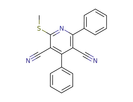 Molecular Structure of 86625-39-0 (3,5-Pyridinedicarbonitrile, 2-(methylthio)-4,6-diphenyl-)