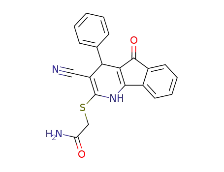 Molecular Structure of 127871-08-3 (2-(3-Cyano-5-oxo-4-phenyl-4,5-dihydro-1H-indeno[1,2-b]pyridin-2-ylsulfanyl)-acetamide)