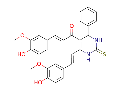 Molecular Structure of 1373886-16-8 (5-(4-hydroxy-3-methoxyphenylethylenecarbonyl)-6-(4-hydroxy-3-methoxyphenylethylene)-4-phenyl-3,4-dihydropyrimidin-2(1H)-thione)