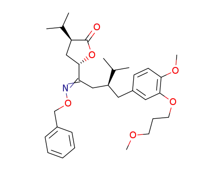 Molecular Structure of 325740-72-5 ((3S,5S)-5-{(S)-1-[(Z)-Benzyloxyimino]-3-[4-methoxy-3-(3-methoxy-propoxy)-benzyl]-4-methyl-pentyl}-3-isopropyl-dihydro-furan-2-one)