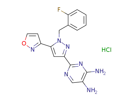 Molecular Structure of 1354041-35-2 (2-(1-(2-fluorobenzyl)-5-(isoxazol-3-yl)-1H-pyrazol-3-yl)pyrimidine-4,5-diamine hydrochloride)