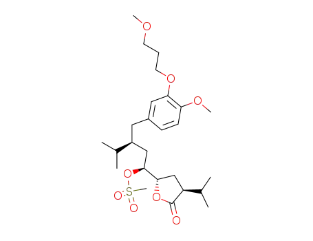 Molecular Structure of 325740-69-0 (Methanesulfonic acid (1S,3S)-1-((2S,4S)-4-isopropyl-5-oxo-tetrahydro-furan-2-yl)-3-[4-methoxy-3-(3-methoxy-propoxy)-benzyl]-4-methyl-pentyl ester)