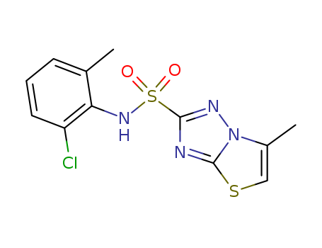Molecular Structure of 112727-85-2 (Thiazolo[3,2-b][1,2,4]triazole-2-sulfonamide,
N-(2-chloro-6-methylphenyl)-6-methyl-)