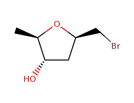 Molecular Structure of 632330-49-5 (3-Furanol, 5-(bromomethyl)tetrahydro-2-methyl-, (2R,3S,5R)-)