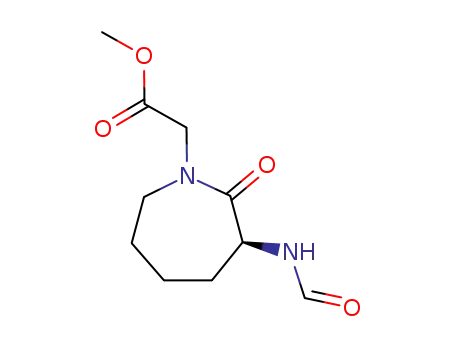 Molecular Structure of 141057-65-0 (1H-Azepine-1-acetic acid, 3-(formylamino)hexahydro-2-oxo-, methyl
ester, (S)-)