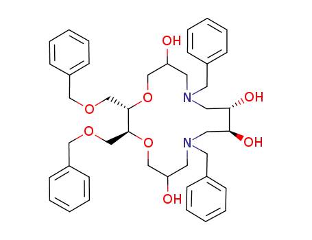 Molecular Structure of 679399-19-0 (1,4-Dioxa-8,13-diazacyclohexadecane-6,10,11,15-tetrol,
2,3-bis[(phenylmethoxy)methyl]-8,13-bis(phenylmethyl)-,
(2S,3S,10S,11S)-)