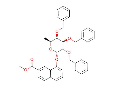 Molecular Structure of 220601-50-3 (1-[7-methoxycarbonyl-1-naphthyl]-2,3,4-tri-O-benzyl-α-L-fucopyranose)