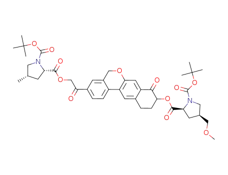 Molecular Structure of 1378390-71-6 ((2S,4S)-2-(2-(9-((2S,4S)-1-(tert-butoxycarbonyl)-4-(methoxymethyl)pyrrolidine-2-carbonyloxy)-8-oxo-8,9,10,11-tetrahydro-5H-dibenzo[c,g]chromen-3-yl)-2-oxoethyl) 1-tert-butyl 4-methylpyrrolidine-1,2-dicarboxylate)
