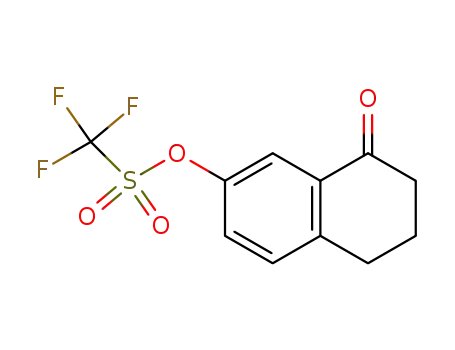 Molecular Structure of 144464-65-3 (Methanesulfonic acid, trifluoro-, 5,6,7,8-tetrahydro-8-oxo-2-naphthalenyl
ester)