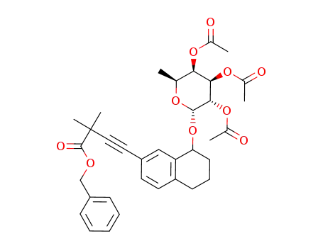 Molecular Structure of 204588-86-3 (1-[7-[3-(benzyloxycarbonyl)-3,3-dimethyl-1-propynyl]-1,2,3,4-tetrahydro-1(R,S)-naphthyl]-2,3,4-tri-O-acetyl-α-L-fucopyranose)